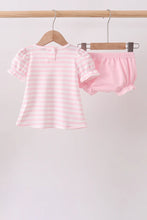 Load image into Gallery viewer, Preorder Pink Stripe Apple Book Ruffle Bloomers Set