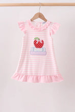 Load image into Gallery viewer, Preorder Pink Stripe Apple Book Ruffle Dress