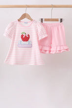 Load image into Gallery viewer, Preorder Pink Stripe Apple Book Ruffle Shorts Set