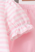 Load image into Gallery viewer, Preorder Pink Stripe Apple Book Ruffle Shorts Set