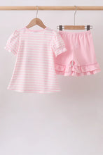 Load image into Gallery viewer, Preorder Pink Stripe Apple Book Ruffle Shorts Set