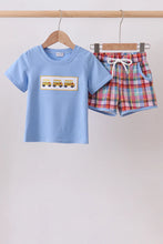 Load image into Gallery viewer, Preorder Blue Bus Embroidered Plaid Shorts Set