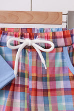 Load image into Gallery viewer, Preorder Blue Bus Embroidered Plaid Shorts Set