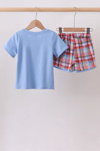 Load image into Gallery viewer, Preorder Blue Bus Embroidered Plaid Shorts Set