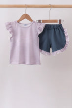 Load image into Gallery viewer, Preorder Purple and Navy Ruffle Shorts Set