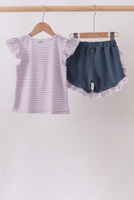 Load image into Gallery viewer, Preorder Purple and Navy Ruffle Shorts Set