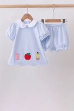 Load image into Gallery viewer, Preorder Blue Back-to-School Applique Bloomers Set