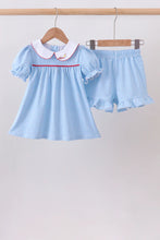 Load image into Gallery viewer, Preorder Blue Pencil Collar Ruffle Shorts Set