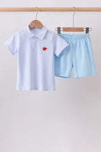Load image into Gallery viewer, Preorder Boys Blue Apple and Pencil Embroidered Shorts Set