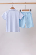 Load image into Gallery viewer, Preorder Boys Blue Apple and Pencil Embroidered Shorts Set