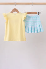Load image into Gallery viewer, Preorder Yellow and Blue Apple Embroidery Skorts Set