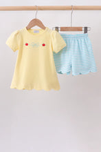 Load image into Gallery viewer, Preorder Yellow and Blue Apple Embroidered Shorts Set