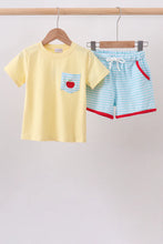 Load image into Gallery viewer, Preorder Boys Yellow and Blue Apple Embroidered Shorts Set