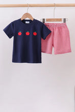 Load image into Gallery viewer, Preorder Navy and Red Apple Embroidered Shorts Set