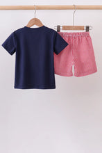 Load image into Gallery viewer, Preorder Navy and Red Apple Embroidered Shorts Set