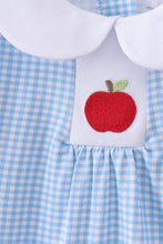 Load image into Gallery viewer, Preorder Blue Gingham Apple Embroidered Dress