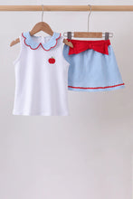 Load image into Gallery viewer, Preorder Blue Scalloped Apple Bow Skorts Set
