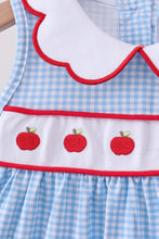 Load image into Gallery viewer, Preorder Blue Gingham Apple Embroidered Collar Dress