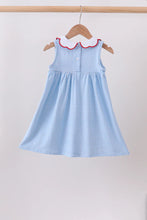 Load image into Gallery viewer, Preorder Blue Gingham Apple Embroidered Collar Dress