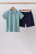Load image into Gallery viewer, Preorder Boys Green and Navy Striped Shorts Set
