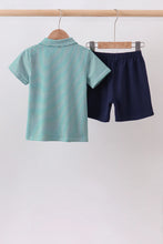 Load image into Gallery viewer, Preorder Boys Green and Navy Striped Shorts Set