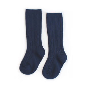 Little Stocking Co. Navy Cable Knit Knee High Socks