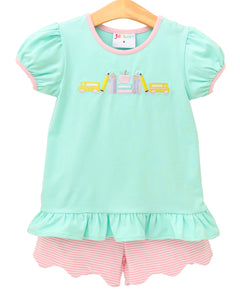 Jellybean Wheels On the Bus Ruffle Shorts Set