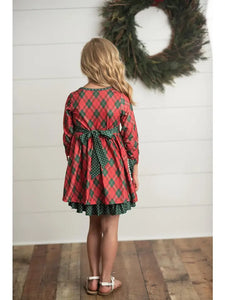 Kids Red Green Plaid Ruffle Button Holiday Christmas Dress