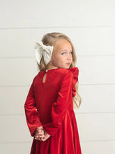 Load image into Gallery viewer, Kids Red Velvet Ruffle Fancy Winter Christmas Party Dress