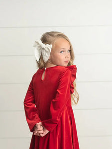 Kids Red Velvet Ruffle Fancy Winter Christmas Party Dress