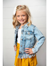 Load image into Gallery viewer, Kids Light Wash Faded Denim Fringe Winter Button Jacket