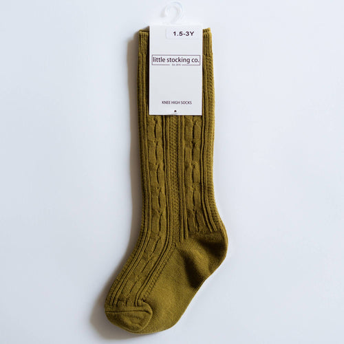 Little Stocking Co. Olive Cable Knit Knee High Socks
