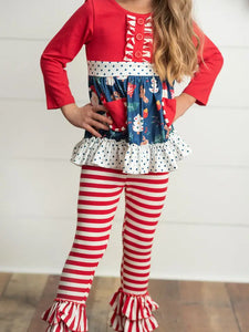 Kids Christmas Holiday Candy Cane Stripe Ruffle Pocket Set