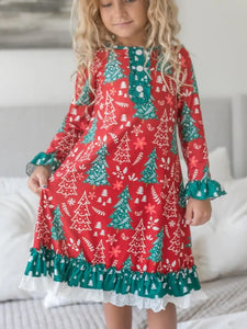 Red & Green Christmas Tree Ruffle Lounge Play Gown