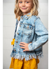 Load image into Gallery viewer, Kids Light Wash Faded Denim Fringe Winter Button Jacket