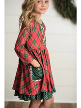 Load image into Gallery viewer, Kids Red Green Plaid Ruffle Button Holiday Christmas Dress