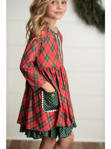 Kids Red Green Plaid Ruffle Button Holiday Christmas Dress