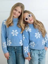 Load image into Gallery viewer, Preorder Blue and White Daisy Crew Neck Sweater
