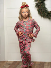 Load image into Gallery viewer, Kids Santa Plaid Pocket Button Christmas Winter Lounge Set