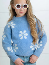 Load image into Gallery viewer, Preorder Blue and White Daisy Crew Neck Sweater