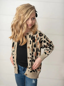 Kids Leopard Button Pocket Cardigan Fall Winter Sweater