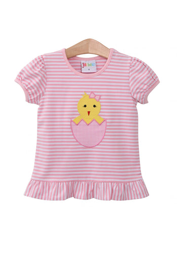 Easter Chick Appliqué Shirt- Pink
