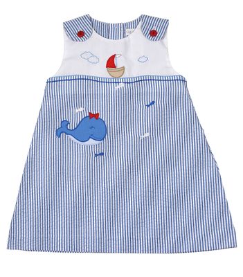 Petit Ami Seersucker Whale Appliqué Dress and Bloomers Set