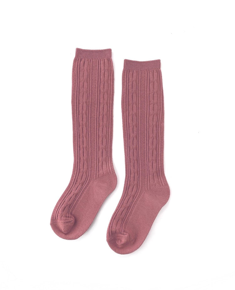 Little Stocking Co. Mauve Cable Knit Knee High Socks