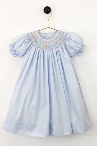 Petit Ami Blue Smocked Rainbow Flowers Dress