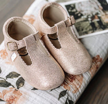 Load image into Gallery viewer, Rose Gold Sparkle T Bar Moccasins (Soft Sole)