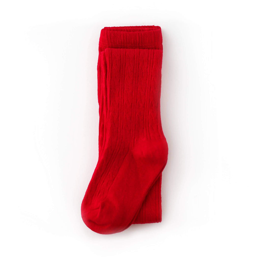 Little Stocking Co. Cable Knit Tights (Bright Red)