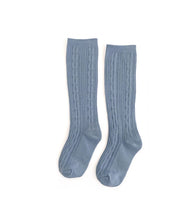 Load image into Gallery viewer, Little Stocking Co. Steel Blue Cable Knit Knee High Socks
