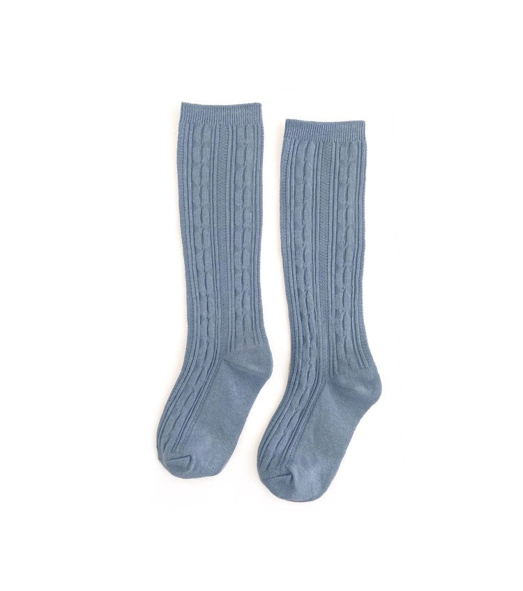 Little Stocking Co. Steel Blue Cable Knit Knee High Socks