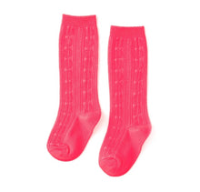 Load image into Gallery viewer, Little Stocking Co. Punch Pink Cable Knit Knee High Socks